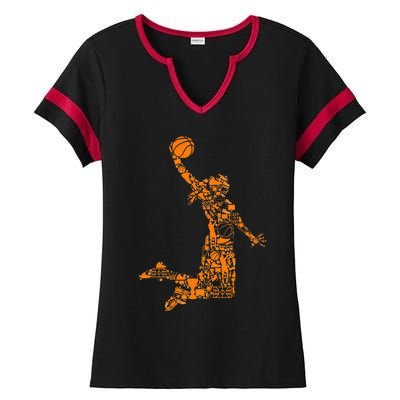 Basketball Silhouette Bball Player Coach Sports Baller Ladies Halftime Notch Neck Tee