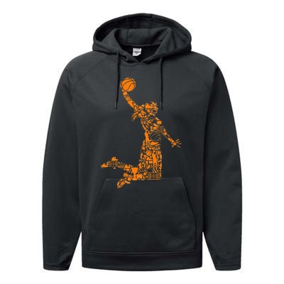 Basketball Silhouette Bball Player Coach Sports Baller Performance Fleece Hoodie