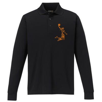 Basketball Silhouette Bball Player Coach Sports Baller Performance Long Sleeve Polo