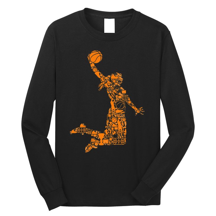 Basketball Silhouette Bball Player Coach Sports Baller Long Sleeve Shirt