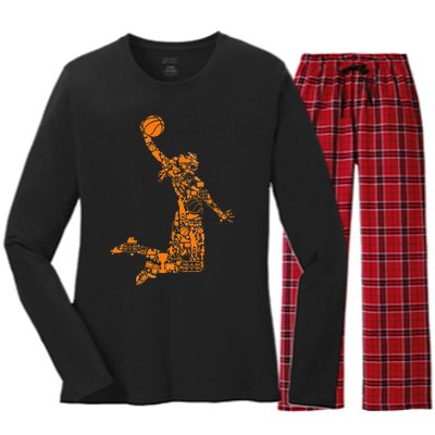 Basketball Silhouette Bball Player Coach Sports Baller Women's Long Sleeve Flannel Pajama Set 