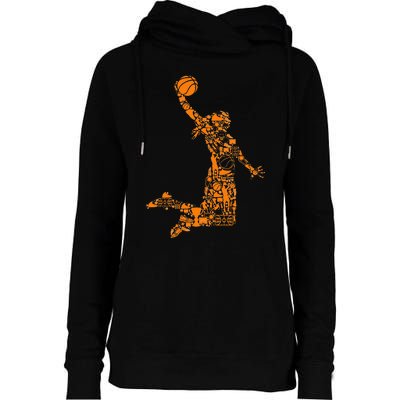 Basketball Silhouette Bball Player Coach Sports Baller Womens Funnel Neck Pullover Hood