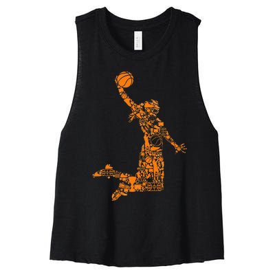 Basketball Silhouette Bball Player Coach Sports Baller Women's Racerback Cropped Tank