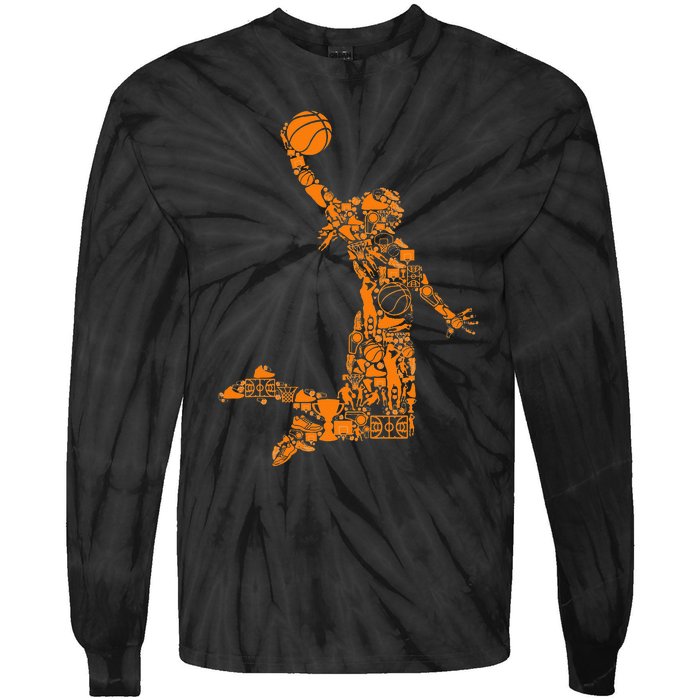 Basketball Silhouette Bball Player Coach Sports Baller Tie-Dye Long Sleeve Shirt