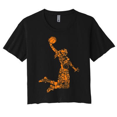 Basketball Silhouette Bball Player Coach Sports Baller Women's Crop Top Tee