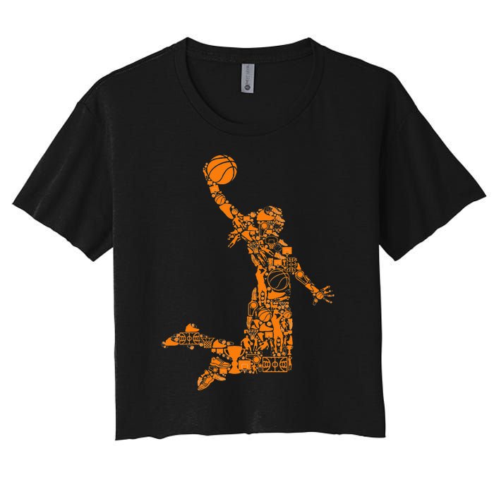 Basketball Silhouette Bball Player Coach Sports Baller Women's Crop Top Tee