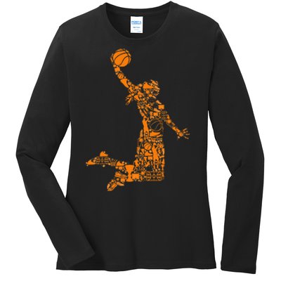 Basketball Silhouette Bball Player Coach Sports Baller Ladies Long Sleeve Shirt