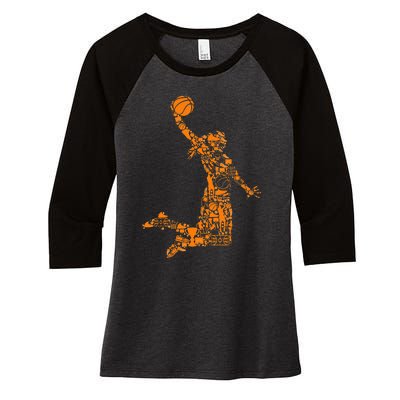 Basketball Silhouette Bball Player Coach Sports Baller Women's Tri-Blend 3/4-Sleeve Raglan Shirt