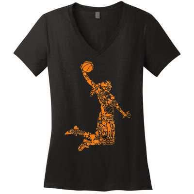 Basketball Silhouette Bball Player Coach Sports Baller Women's V-Neck T-Shirt