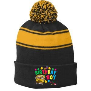 Birthday School Bus Birthday Gift Stripe Pom Pom Beanie