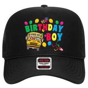 Birthday School Bus Birthday Gift High Crown Mesh Back Trucker Hat