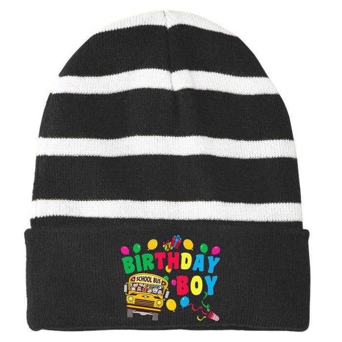 Birthday School Bus Birthday Gift Striped Beanie with Solid Band