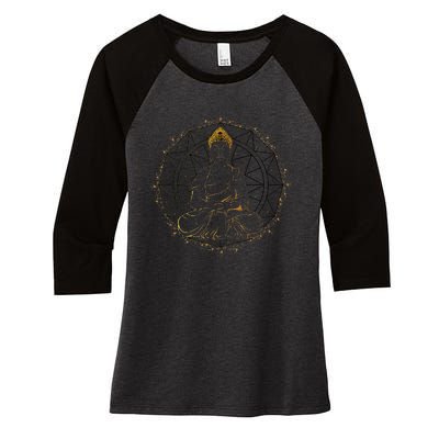 Buddha Statue Buddhist Buddhism Zen Yoga Meditation Guatama Women's Tri-Blend 3/4-Sleeve Raglan Shirt