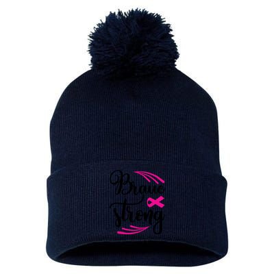 Braue Strong Breast Cancer Pom Pom 12in Knit Beanie