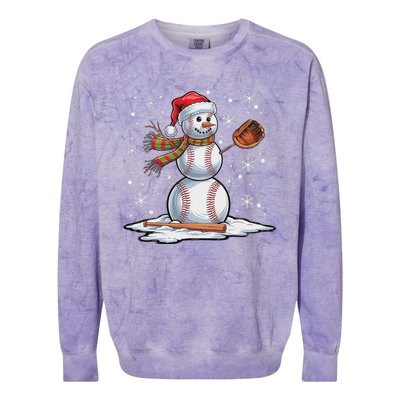 Baseball Snowman Baseball Player Santa Hat Christmas Funny Colorblast Crewneck Sweatshirt