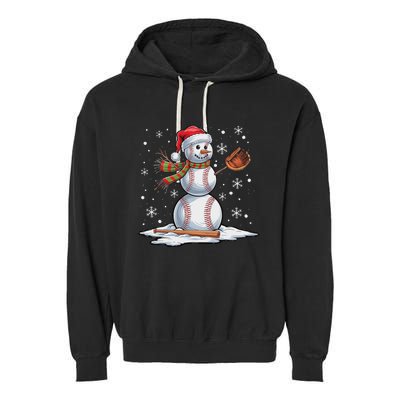 Baseball Snowman Baseball Player Santa Hat Christmas Funny Garment-Dyed Fleece Hoodie