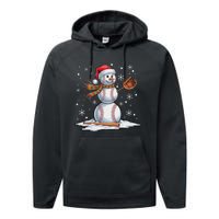 Baseball Snowman Baseball Player Santa Hat Christmas Funny Performance Fleece Hoodie