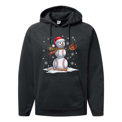 Baseball Snowman Baseball Player Santa Hat Christmas Funny Performance Fleece Hoodie