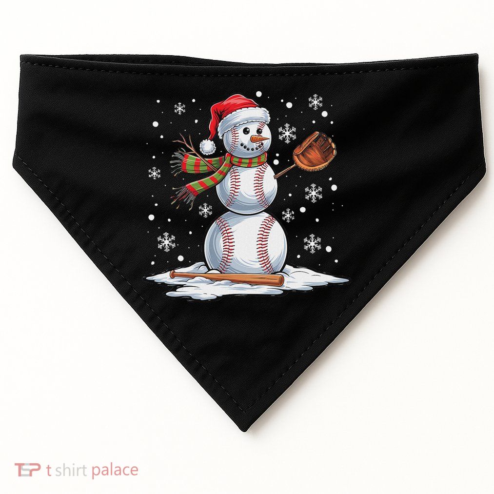 Baseball Snowman Baseball Player Santa Hat Christmas Funny USA-Made Doggie Bandana