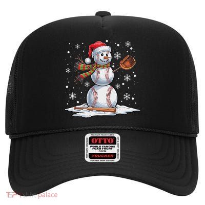 Baseball Snowman Baseball Player Santa Hat Christmas Funny High Crown Mesh Back Trucker Hat