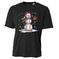 Baseball Snowman Baseball Player Santa Hat Christmas Funny Cooling Performance Crew T-Shirt