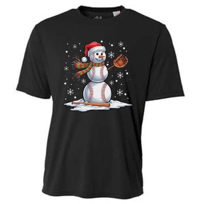 Baseball Snowman Baseball Player Santa Hat Christmas Funny Cooling Performance Crew T-Shirt