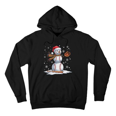 Baseball Snowman Baseball Player Santa Hat Christmas Funny Hoodie