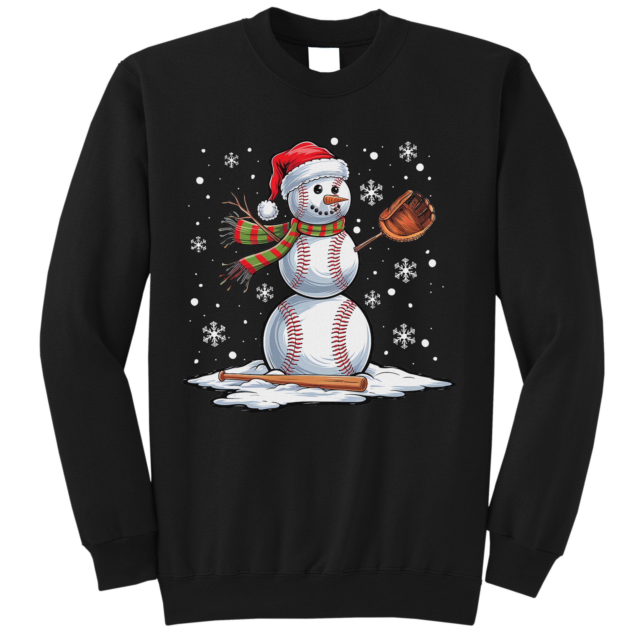 Baseball Snowman Baseball Player Santa Hat Christmas Funny Sweatshirt