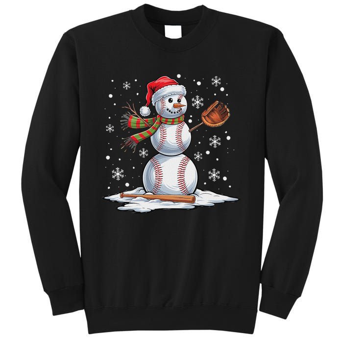 Baseball Snowman Baseball Player Santa Hat Christmas Funny Sweatshirt