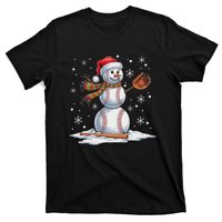 Baseball Snowman Baseball Player Santa Hat Christmas Funny T-Shirt