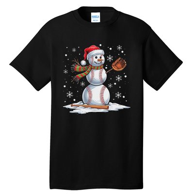 Baseball Snowman Baseball Player Santa Hat Christmas Funny Tall T-Shirt