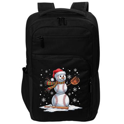 Baseball Snowman Baseball Player Santa Hat Christmas Funny Impact Tech Backpack