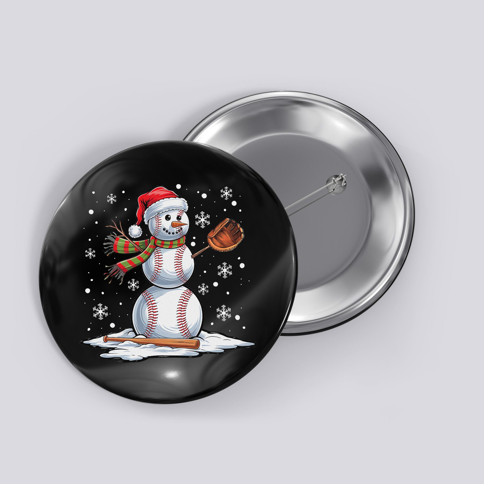 Baseball Snowman Baseball Player Santa Hat Christmas Funny Button