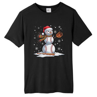 Baseball Snowman Baseball Player Santa Hat Christmas Funny Tall Fusion ChromaSoft Performance T-Shirt