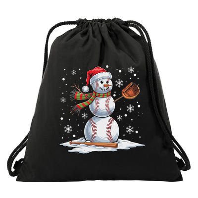 Baseball Snowman Baseball Player Santa Hat Christmas Funny Drawstring Bag