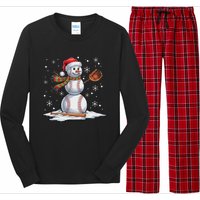 Baseball Snowman Baseball Player Santa Hat Christmas Funny Long Sleeve Pajama Set