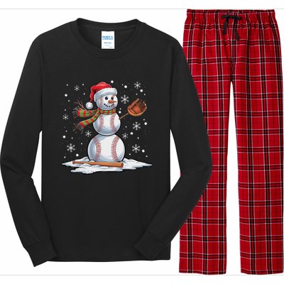 Baseball Snowman Baseball Player Santa Hat Christmas Funny Long Sleeve Pajama Set