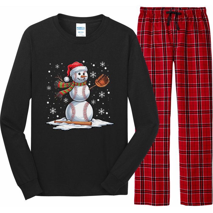 Baseball Snowman Baseball Player Santa Hat Christmas Funny Long Sleeve Pajama Set