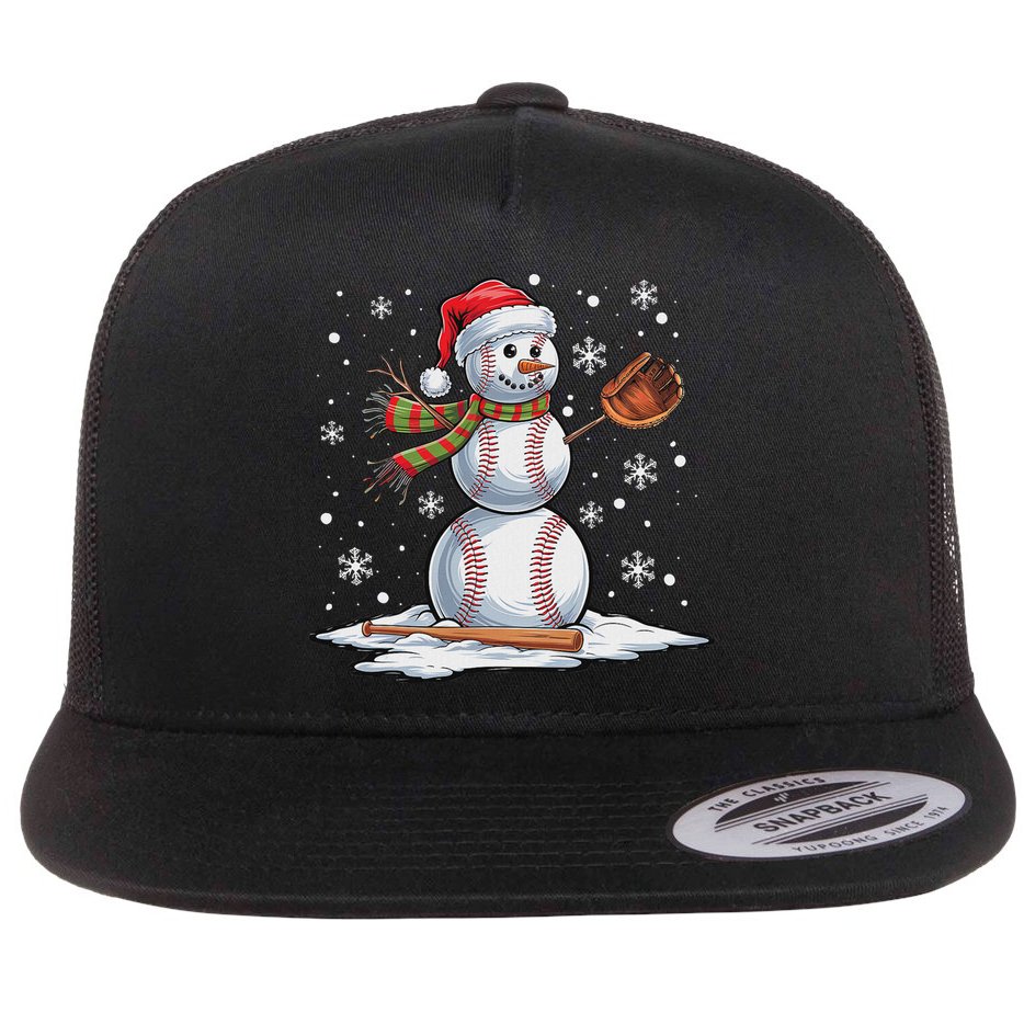 Baseball Snowman Baseball Player Santa Hat Christmas Funny Flat Bill Trucker Hat