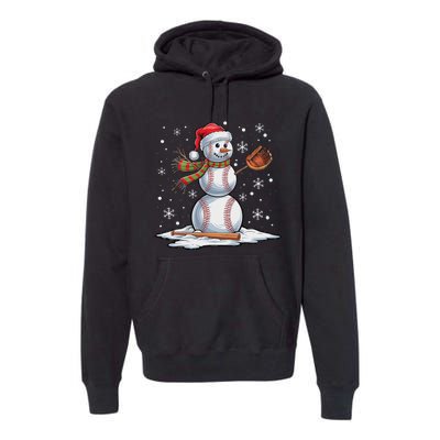 Baseball Snowman Baseball Player Santa Hat Christmas Funny Premium Hoodie