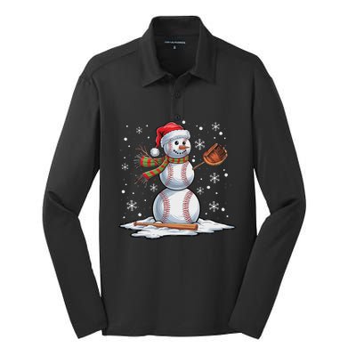 Baseball Snowman Baseball Player Santa Hat Christmas Funny Silk Touch Performance Long Sleeve Polo