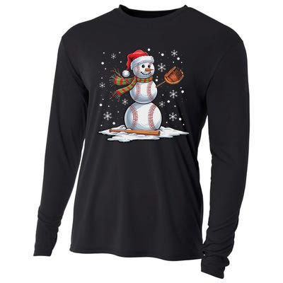 Baseball Snowman Baseball Player Santa Hat Christmas Funny Cooling Performance Long Sleeve Crew