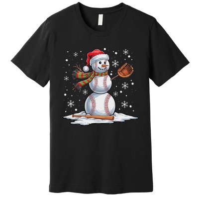 Baseball Snowman Baseball Player Santa Hat Christmas Funny Premium T-Shirt