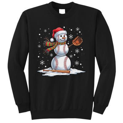 Baseball Snowman Baseball Player Santa Hat Christmas Funny Tall Sweatshirt