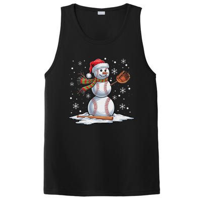 Baseball Snowman Baseball Player Santa Hat Christmas Funny PosiCharge Competitor Tank