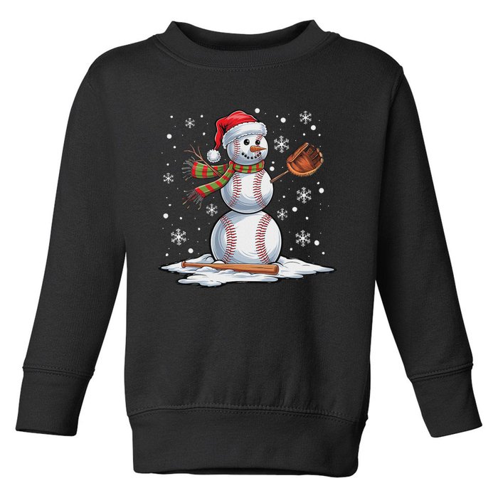 Baseball Snowman Baseball Player Santa Hat Christmas Funny Toddler Sweatshirt