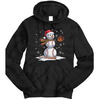 Baseball Snowman Baseball Player Santa Hat Christmas Funny Tie Dye Hoodie