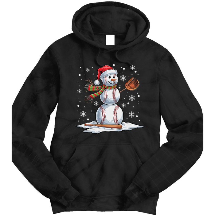 Baseball Snowman Baseball Player Santa Hat Christmas Funny Tie Dye Hoodie