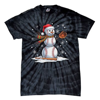 Baseball Snowman Baseball Player Santa Hat Christmas Funny Tie-Dye T-Shirt