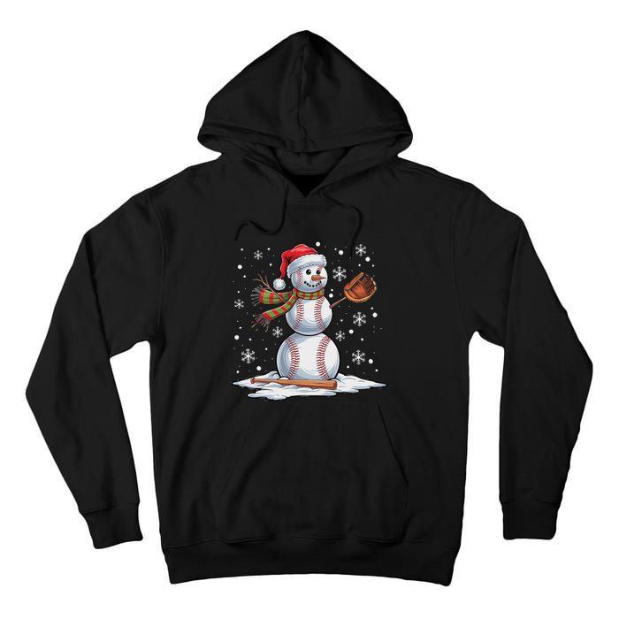 Baseball Snowman Baseball Player Santa Hat Christmas Funny Tall Hoodie